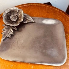 Silver Metal Dish Catch All Trinket Jewelry Floral 