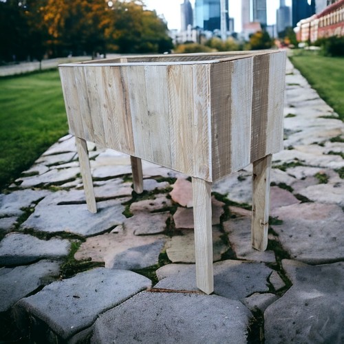 Maceta rústica de madera recuperada con patas - Soporte para plantas de madera hecha a mano - Imagen 3 de 10