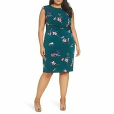 Eliza J Womens Green Floral Print Cap Sleeve Knit Sheath Dress Plus Sz 24W New