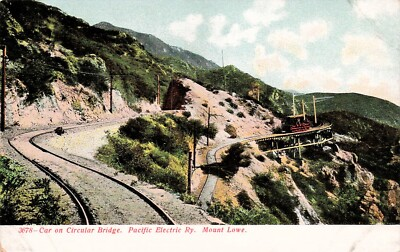 #ad Pacific Electric Mount Lowe Trolley Train Railroad Los Angeles Vtg Postcard G10 $8.85