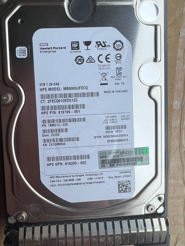 HP 819201-B21 8TB 12G SAS 7.2K LFF 512E SC MIDLINE HDD 820032 819199-001 How - Photo 2/6