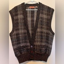 Vintage Henry Grethel Shetland Wool Brown/Grey/Blue Vest Men Size L Grandpa