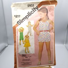 Vintage Sewing PATTERN Simplicity 5951 Girls 1982 Pull On Jumpsuit in Three Leng