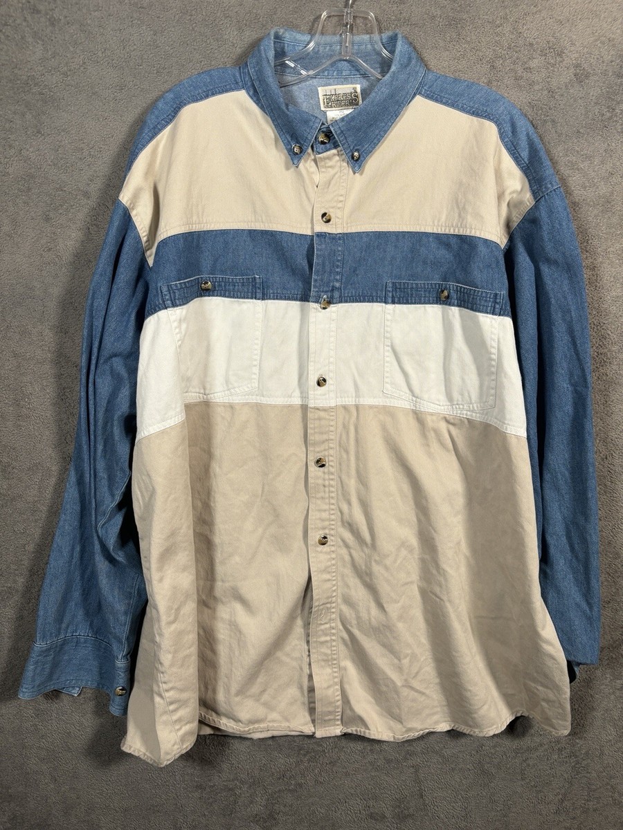 VINTAGE Express Rider Western Shirt Mens 2XL Blue Button Up