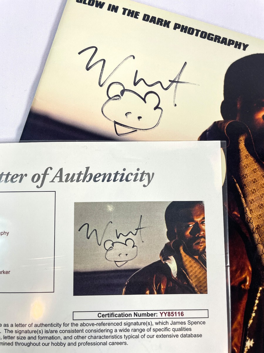Kanye West Signed w/Bear Sketch GLOW IN THE DARK 9x12