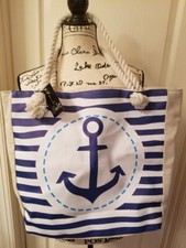 NWT Cruise Line Sailing Beach Tote Bag Blue White with Rope Handles