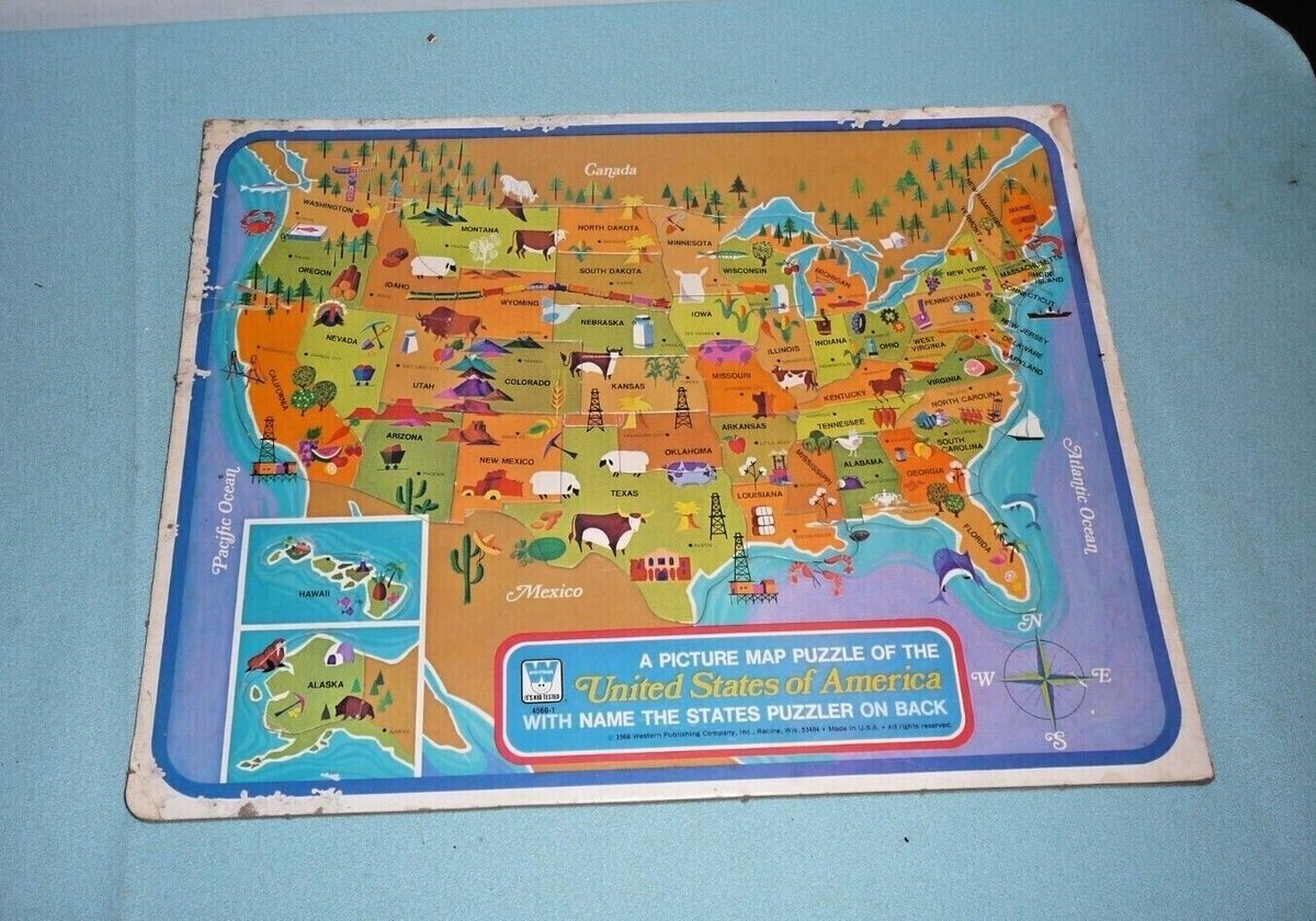Vintage Golden United States Of America USA States Kids Picture