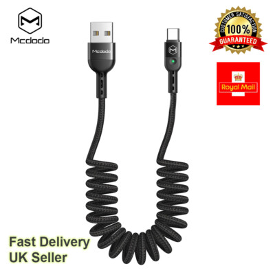 For iPhone USB C Short Coiled Spiral Cable Lead and USB C type C Charging 