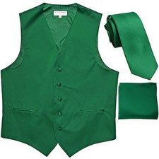 New Men's emerald green formal vest Tuxedo Waistcoat 2.5" necktie hankie set