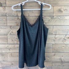 Lane Bryant Womens Tank Top Cami Polka Dot Green Black Lace Trim Size 24