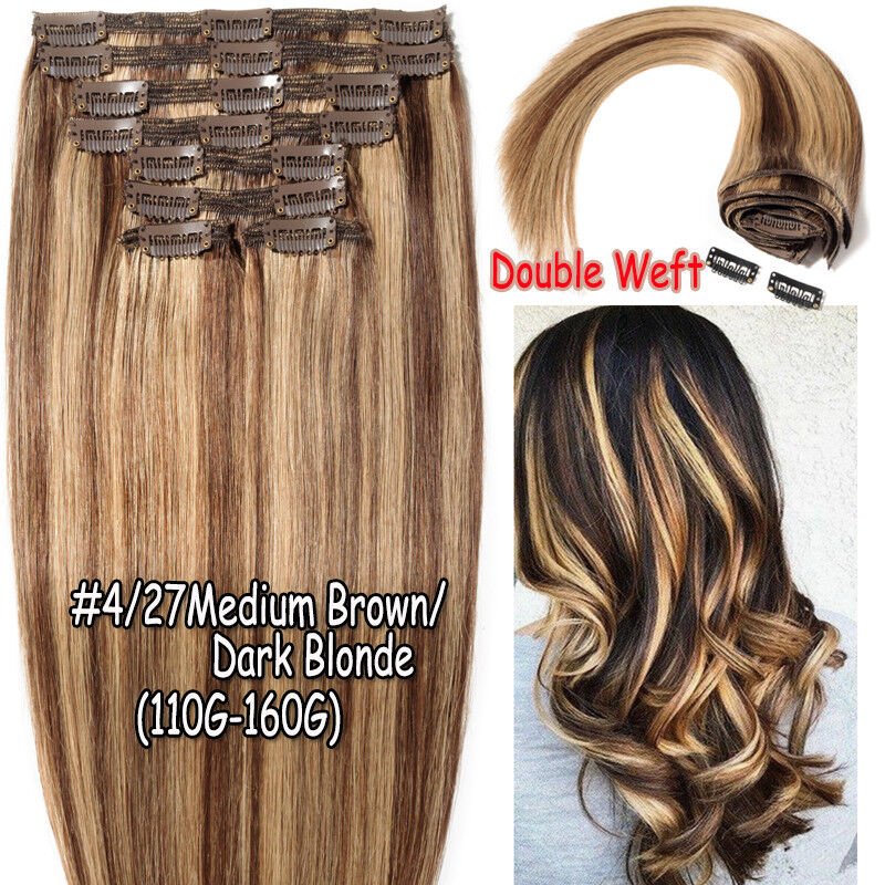 Icy/Grey Double Weft Clip In Russian Remy Human Hair Extensions Thick Full Head Super mile widziane zamówienie pocztowe