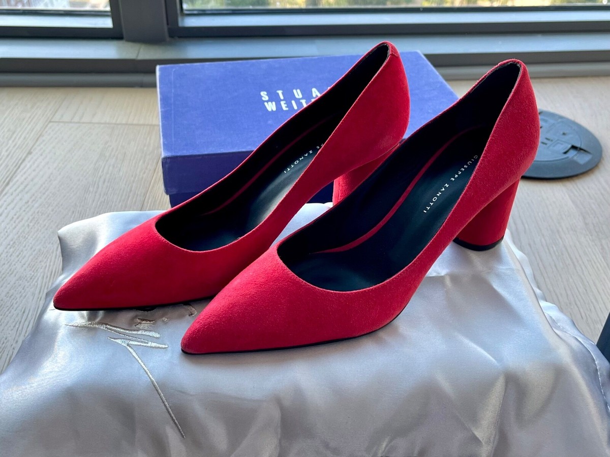 Suede Red Chunky Shoes Giuseppe Zanotti Red Suede Chunky Heel