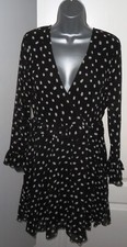 ✿Ladies ASOS black printed frill lined chiffon tea dress size 12