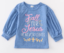 HD Toddler Girl Pullover T-Shirt "Fall For Jesus He Never Leaves" Size 12 M NEW