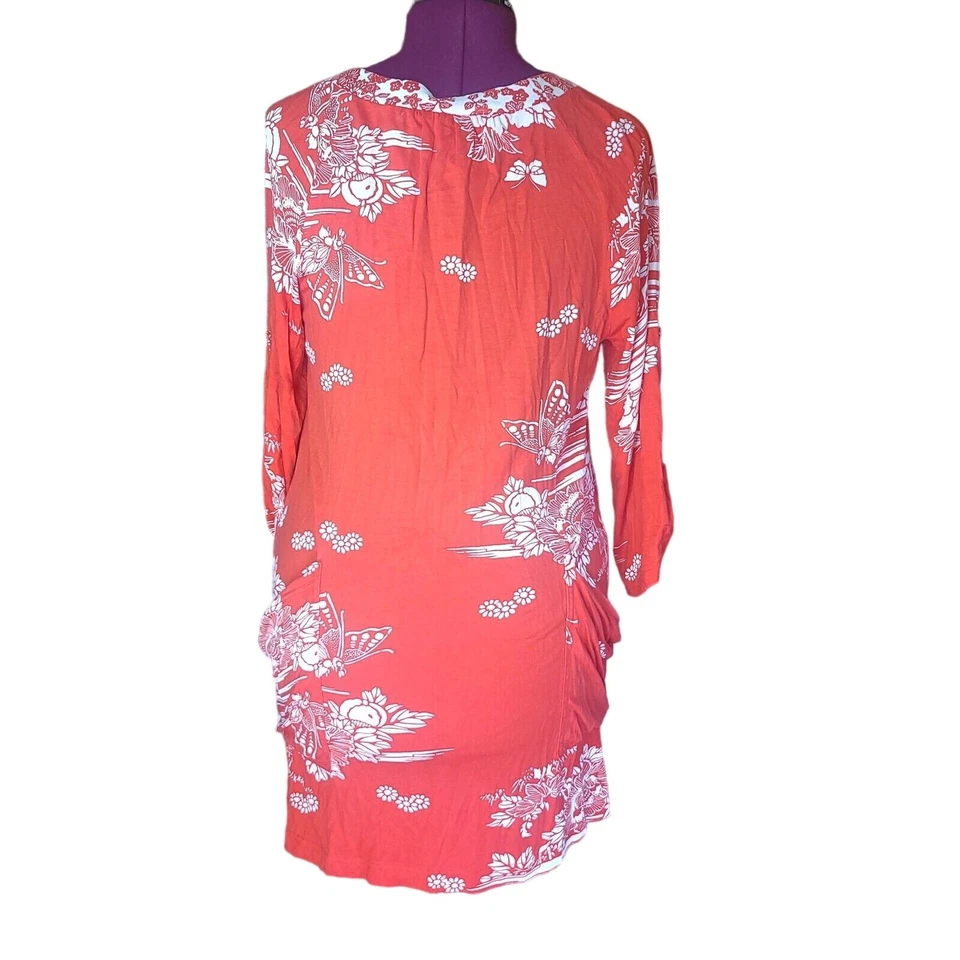 Mini Vestido Nanette Lepore Mujer Talla Med Mezcla Modal Floral Rojo/Crema Profunda Etiqueta en V Foto 4 de 4