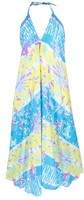 Boho Sommerkleid, Maxikleid Mit Batik-Druck, Neckholder Strandkleid - Hellblau