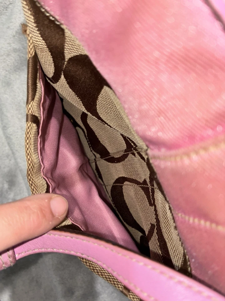 Bolso de hombro Coach Legacy para mujer vintage Y2K monograma firma marrón, rosa Foto 3 de 4