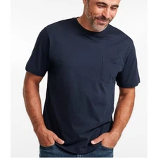 NWT L.L. Bean Men's Carefree Unshrinkable Tee with Pocket in Navy Blue sz Large