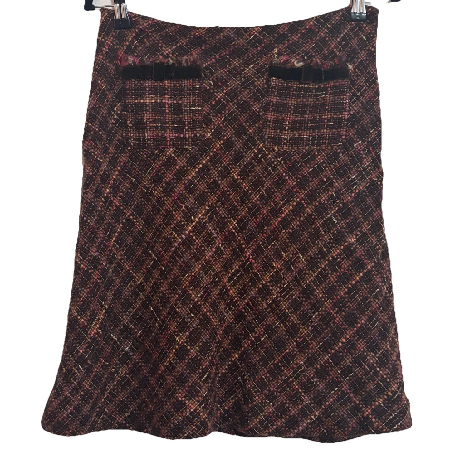 Y2K Express Design Studio Wool Tweed Plaid A-Line  Skirt Brown Pink Size 6