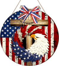 4Th of July Patriotic Hanging Door Sign 250 Anniversary Eagle Wreath Independenc