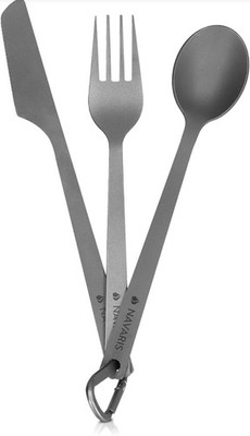 8156 Navaris Titanium Camping Cutlery Set - Lightweight Camping Utensils for One