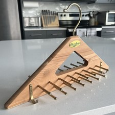 Woodlore Tie  Belt Rack Hanger Cedar Wood Brass 15 Inch 34 Hooks Pegs Organizer