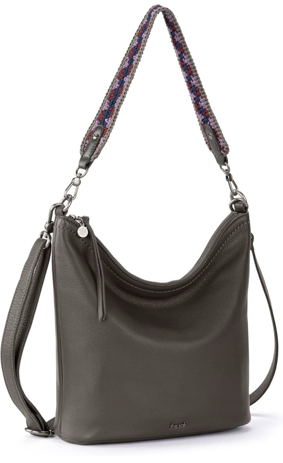 NWT The Sak Jasmine Leather Hobo Gray Crossbody Shoulder Bag