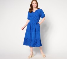 Isaac Mizrahi Live! Women's Petite Dress PL Cotton Eyelet Tiered Blue A645061