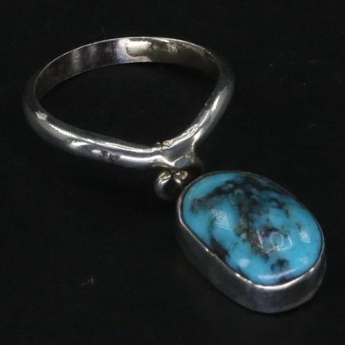 VTG Sterling Silver - NAVAJO Turquoise Oval Dangle Charm Ring Size 2.5 - 2g