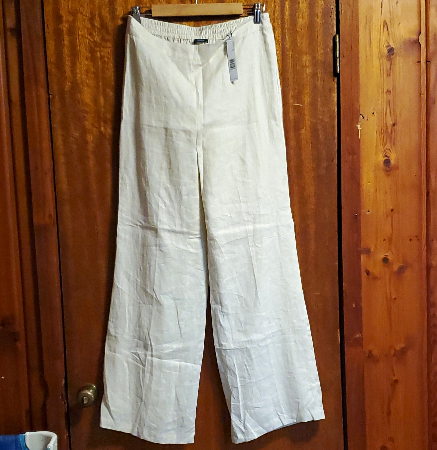 Luxe Elie Tahari NWT Womens 10 Pants 100percent Linen Lined Ivory Wide Leg Pull On