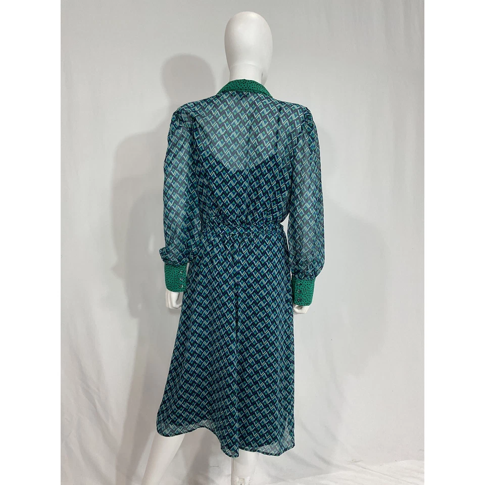 Tahari Asl 'Twin' Black Chiffon Print Long Sleeve Midi Shirtdress Size 12 - Image 3 of 4