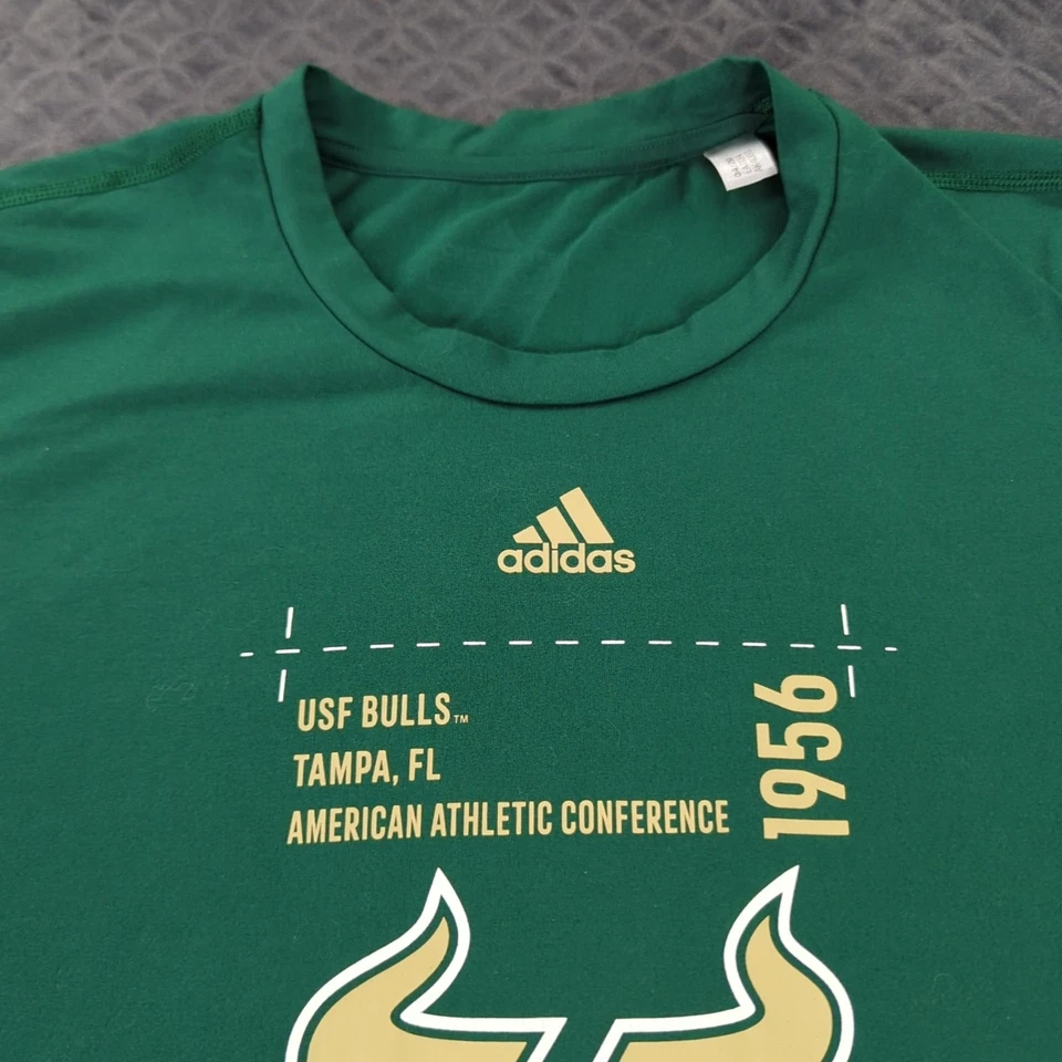 Adidas AeroReady USF South Florida Bulls T Shirt Green Short Sleeve Men XL - Image 3 of 4