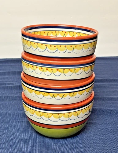 Vintage Pier 1 Del Sol 6" Soup/Cereal Bowls Hand Painted Earthenware - Set of 4