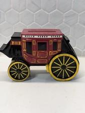 Vintage Wells Fargo Coin Bank Metal Stage Coach Coin Bank Coin Bank 5x3"-No Key