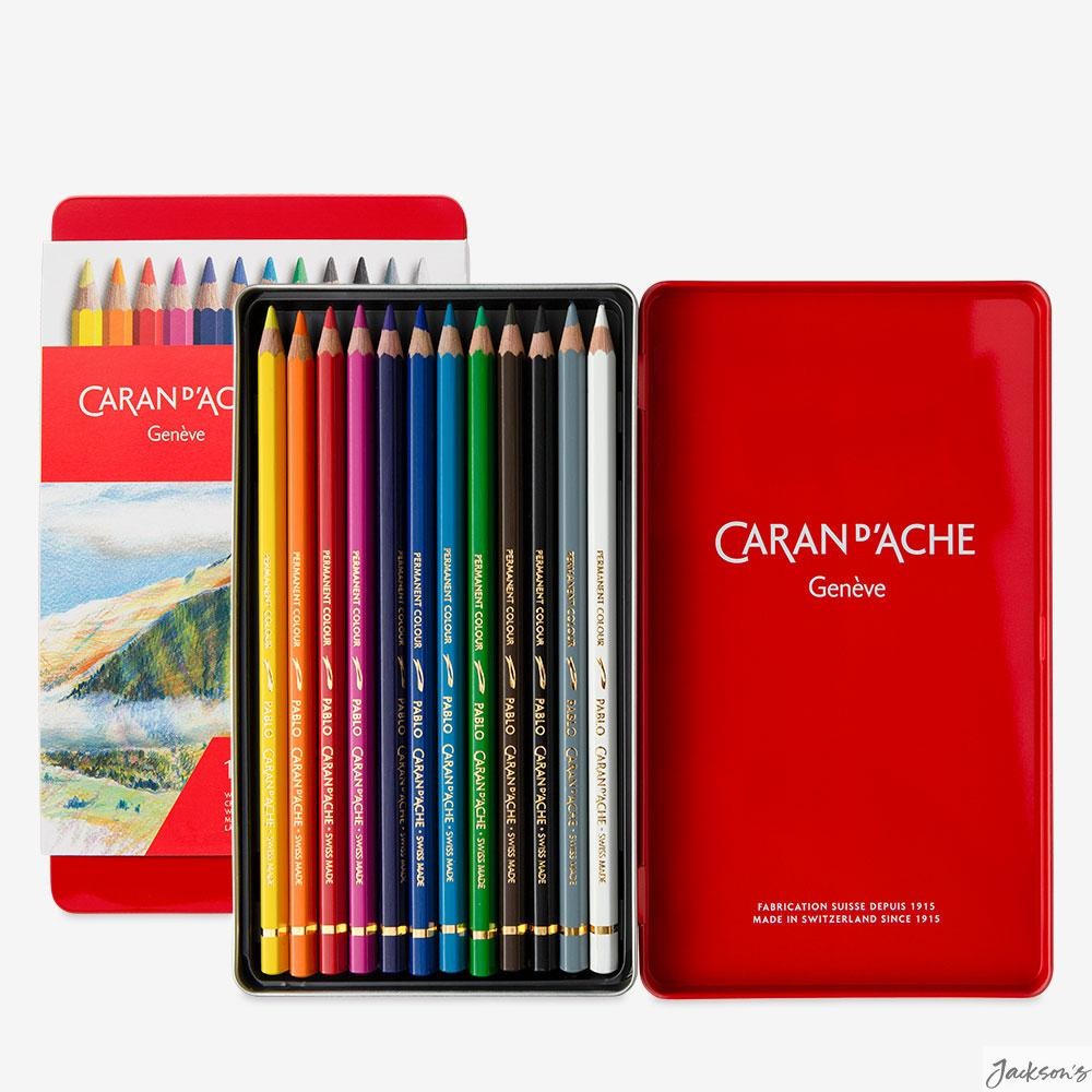 Caran d'Ache Pablo Coloured Pencil Set Cedarwood 12 Pack For Drawing