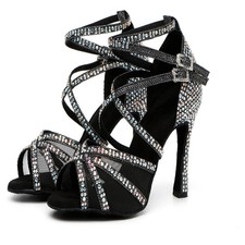 Diamond Studded Latin Dance Shoes Women Soft Soled High Heel Party Sandals