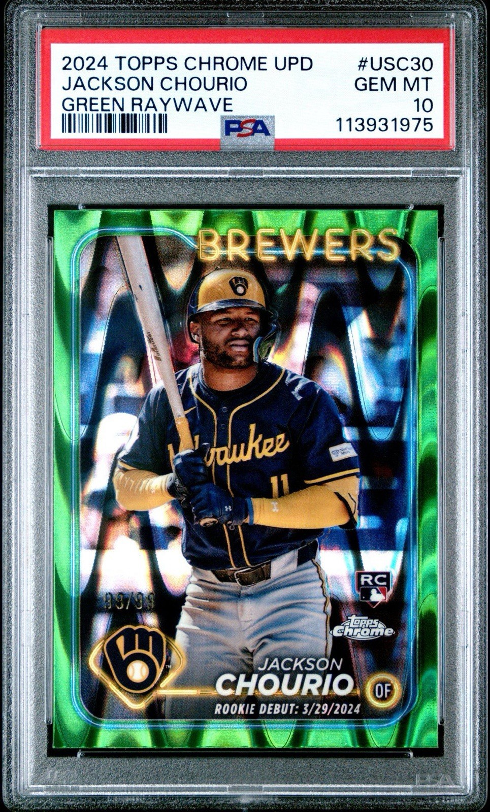 2024 Topps Chrome Update RC Debut Jackson Chourio Green Raywave Refractor /99