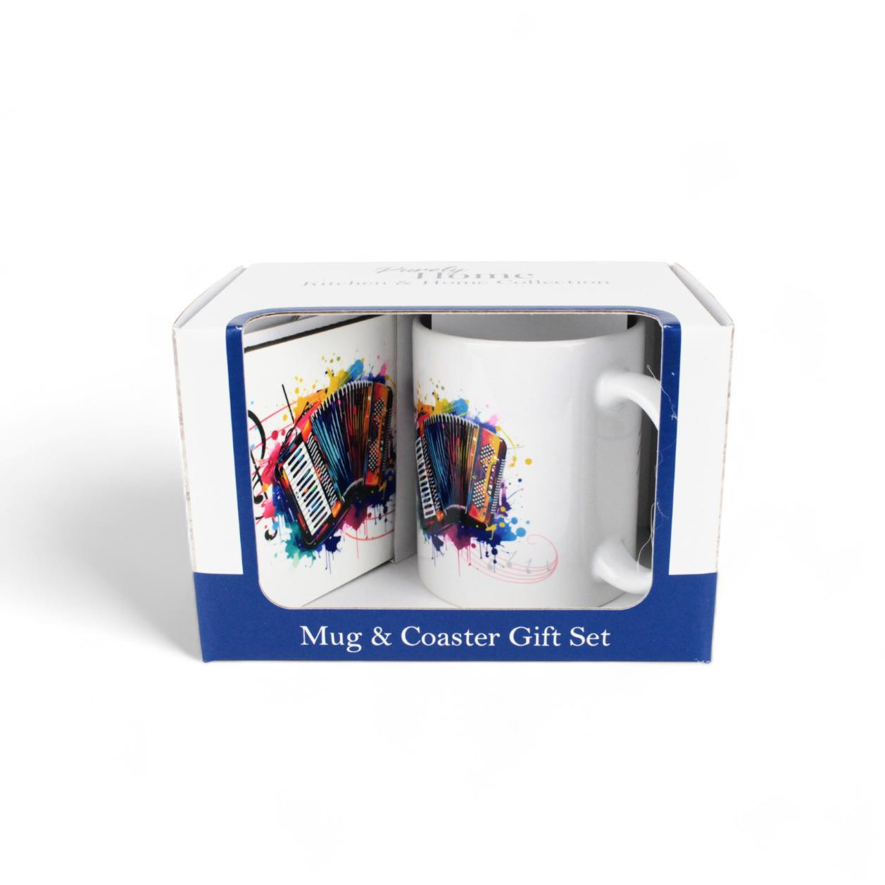 Colourful Instruments Mug & Coaster Gift Set - Ceramic/Cork Accordion Present
