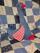 16 inch Stuffed Goose. Denim and red.