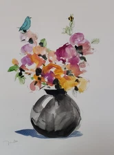 Minimalist Flower Bouquet Watercolor PRINT Canvas By Artist Jose Trujillo 16x20