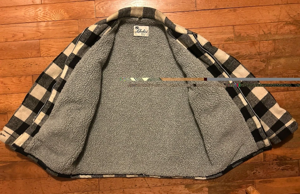 Chaqueta De Colección Lakeshire Buffalo Lana A Cuadros Forrada Sherpa Rara Negra Blanca XL EE. UU. Foto 3 de 4