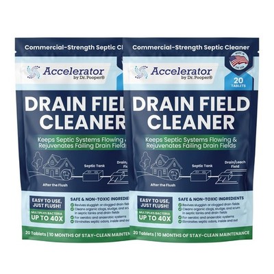 2-Pack BUNDLE of Drain Field Cleaner Tablets of Tough Clogs, Scum, Sludge & FAST