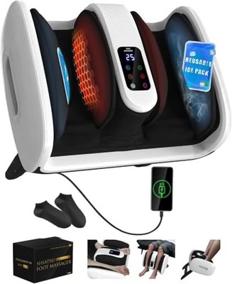 SUMELL FOOT MASSAGER WITH HEAT & ICE THERAPY SHIATSU FOOT MUFFS - WHITE