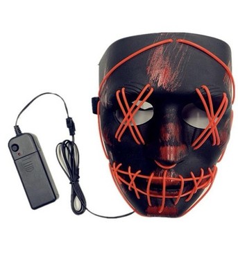 New Halloween LED Multifunction Glow Mask w/Cross Hatch Eyes w/EL Wire Red Light