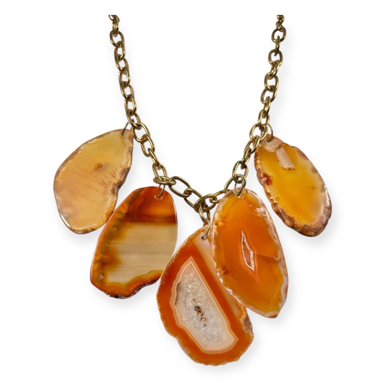 GEMSTONE STATEMENT NECKLACE AGATE QUARTZ GEODE FA… - image 1