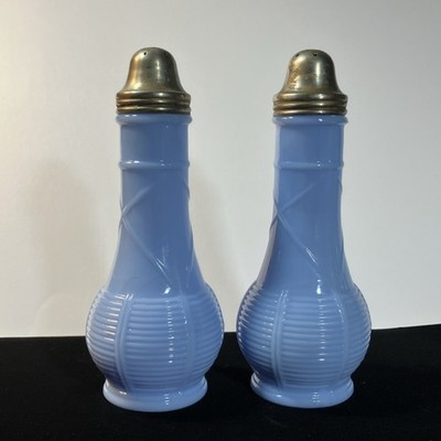Blue Glass Salt & Pepper Shakers Set of 2 with Silver Metal Lids, Round Shape