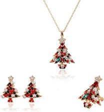 Christmas Tree Pendant Necklace for Women Earrings Ring set