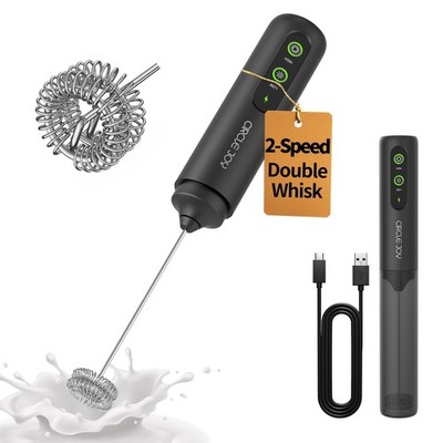 CIRCLE JOY Elektrischer Milchaufschäumer Handgerät mit Deckel Wiederaufladbar 2 Geschwindigkeiten Dual