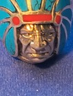 Sz 10 Native American Style Turquoise & Coral Inlay .925 Sterling Silver Ring — photo 8