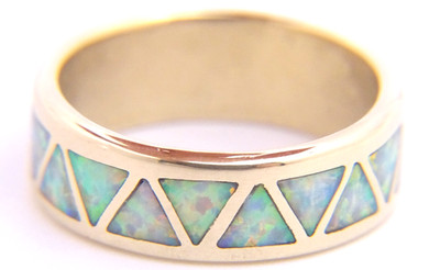 Beautiful Unique 14 K Gold Triangle Opal Inlay Ted Ott Navajo Sz 8.75 Ring